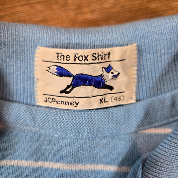 Vintage JC Penney Fox Polo Shirt Mens XL Blue Striped 80s Preppy Golf Classic - Picture 3 of 6